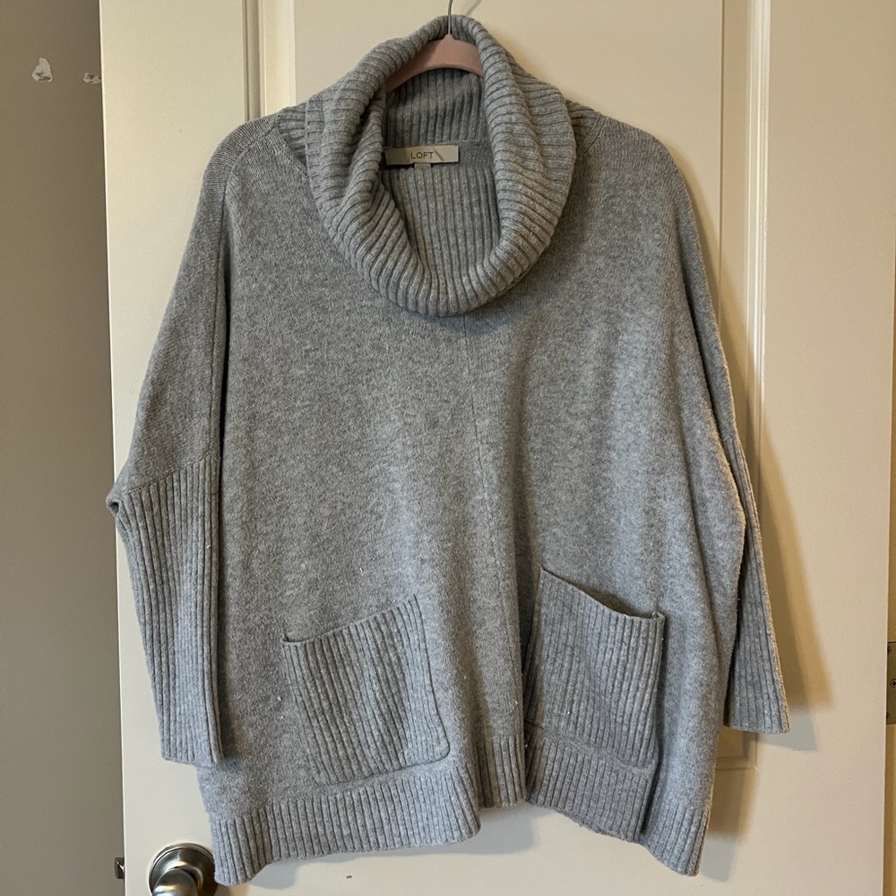 LOFT Heather Gray Cowl Neck Sweater